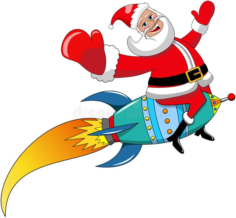 Santa Claus Flying Rocket Xmas Isolated stock illustratie Santa Claus Flying Rocket Xmas Isolated stock illustratie