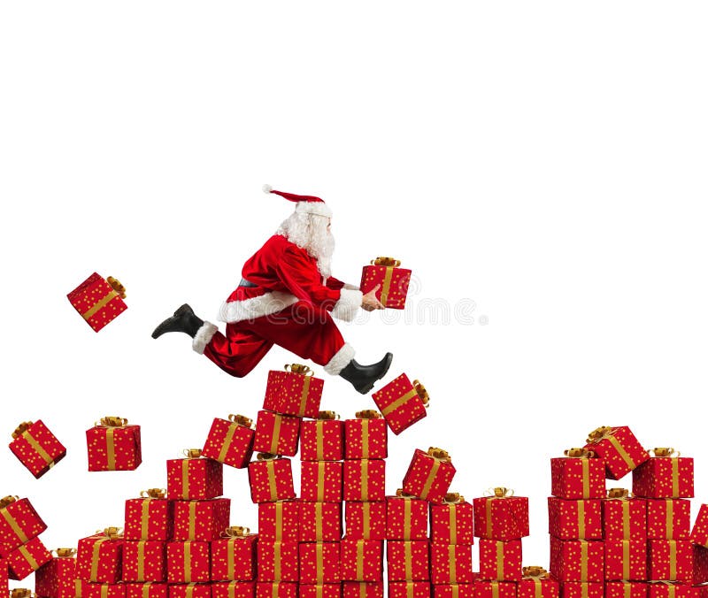 Santa Claus gaat snel over Kerstmisgift stock foto Santa Claus gaat snel over Kerstmisgift stock foto