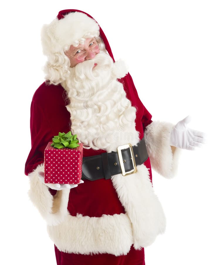 Santa Claus Gesturing While Holding Gift ask
