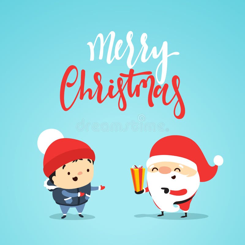 Santa Claus gibt dem kleinen Kind, ein Junge Geschenk lizenzfreie abbildung Santa Claus gibt dem kleinen Kind, ein Junge Geschenk lizenzfreie abbildung