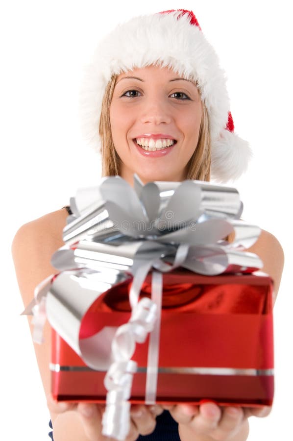 Santa Claus girl offers a gift