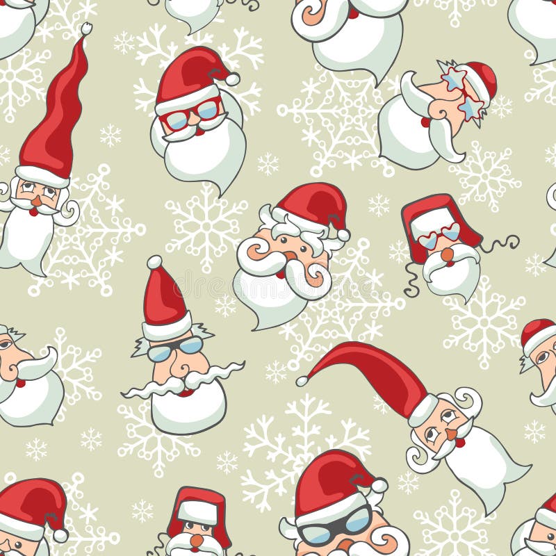 Santa Claus hace frente, modelo inconsútil de los copos de nieve stock de ilustración Santa Claus hace frente, modelo inconsútil de los copos de nieve stock de ilustración