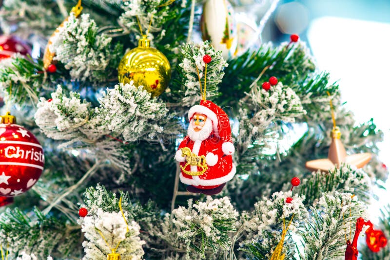 Santa Claus Hang on Christmas Tree Stock Image - Image of decor ...