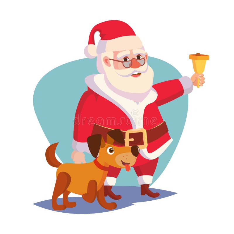 Santa Claus And Happy Dog Vector Oro de sonido Bell y sonrisa 2018 años del concepto del perro Historieta Santa Character libre illustration Santa Claus And Happy Dog Vector Oro de sonido Bell y sonrisa 2018 años del concepto del perro Historieta Santa Character libre illustration