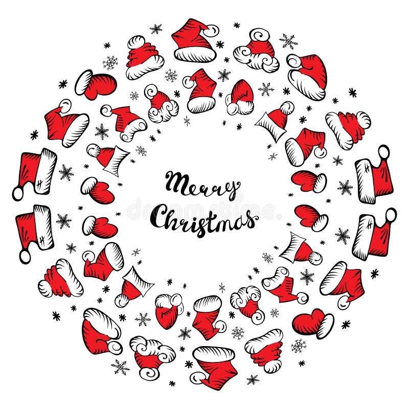 Santa Claus Hats Christmas Round Frame para o cartão do feriado ilustração do vetor Santa Claus Hats Christmas Round Frame para o cartão do feriado ilustração do vetor