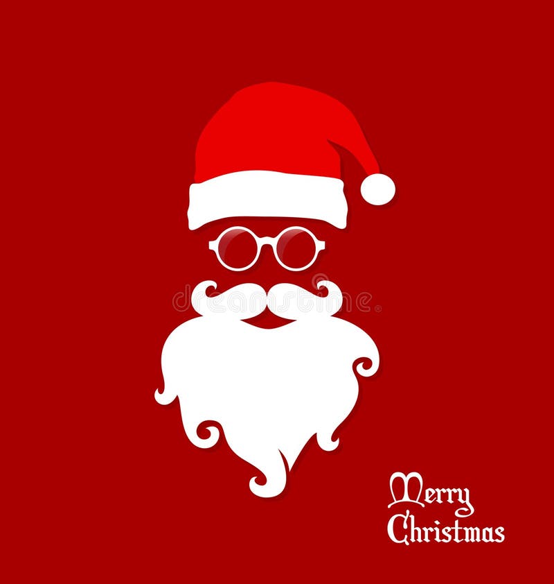 Santa Claus Hipster , Party, Greeting Card, Banner, Sticker, Hipster Style. Rounded Eyeglasses.