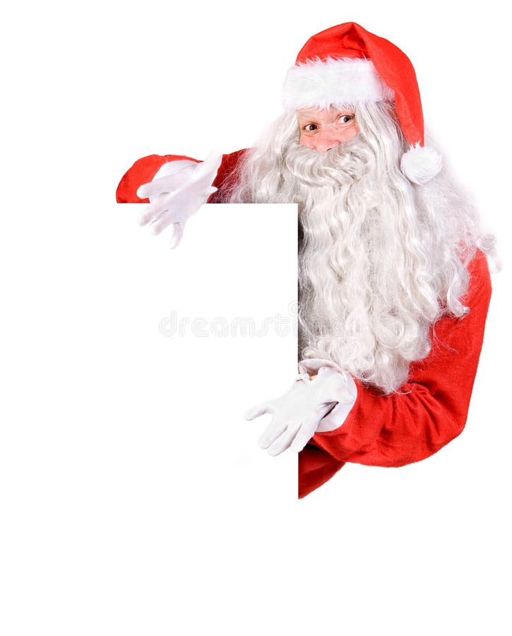 Santa Claus holding a blank sign stock images