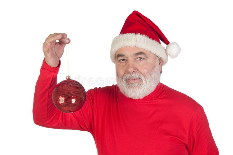 Santa Claus holding a bright ball of Christmas