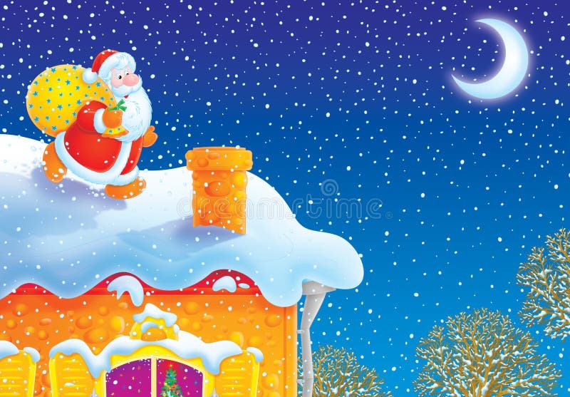 Santa Claus on the Housetop Stock Illustration Illustration of year