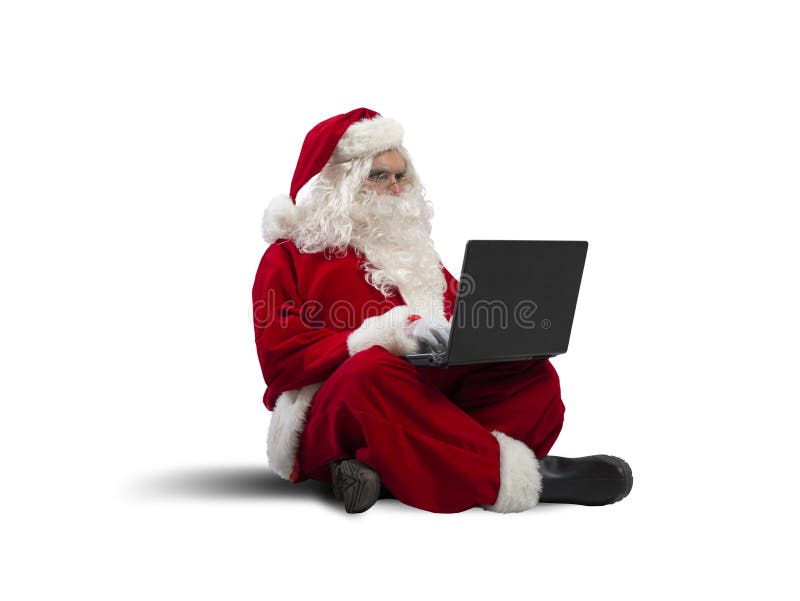 Santa Claus with laptop stock images Santa Claus with laptop stock images