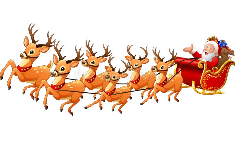 Illustration of Santa Claus rides reindeer sleigh on Christmas. Illustration of Santa Claus rides reindeer sleigh on Christmas