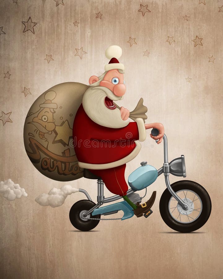 Santa Claus Motorcycle Delivery Stock Illustration Illustration of
