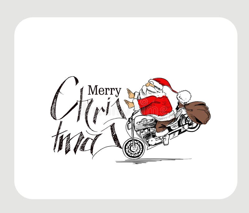 Santa claus on a motorcycle Merry Christmas! Christmas Background Christmas Greeting card design