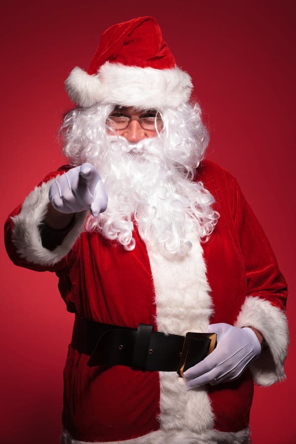 Santa Claus White Background Pointing His Finger Santa Claus Is Pointing His Finger Royalty Free Stock