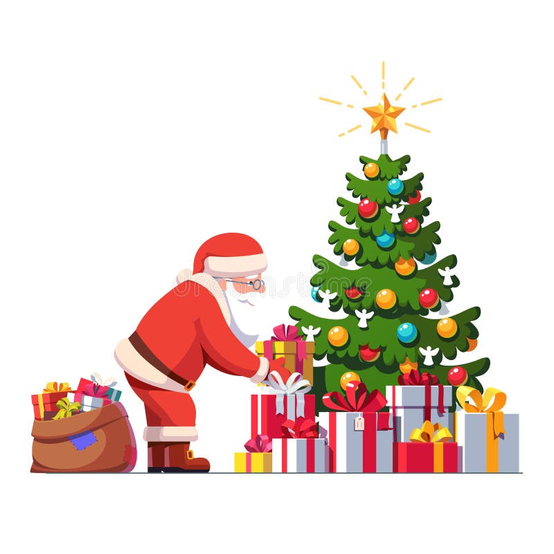 Santa Claus Putting Gift Box Under Christmas Tree Stock Vector -  Illustration of santa, clipart: 158430177