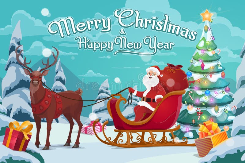 Santa Claus på släden och polara hjortar, jul vektor illustrationer Santa Claus på släden och polara hjortar, jul vektor illustrationer
