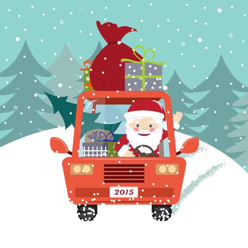 Santa Claus que conduce el coche ilustración del vector Santa Claus que conduce el coche ilustración del vector