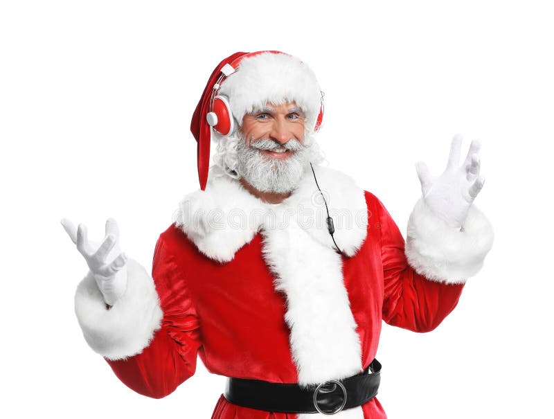 Santa Claus que escuta a música do Natal fotografia de stock Santa Claus que escuta a música do Natal fotografia de stock