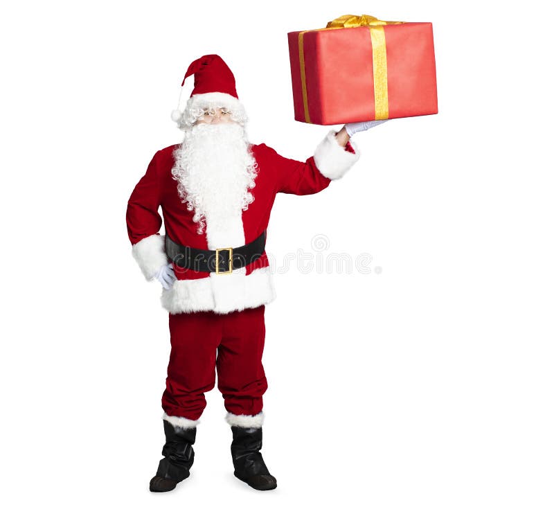 Santa Claus que mostra a caixa de presente foto de stock Santa Claus que mostra a caixa de presente foto de stock