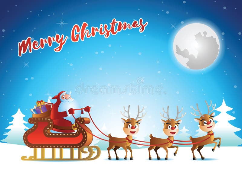 Santa Claus and Reindeer Begin To Fly To Send Gift at Xmas Night Stock ...
