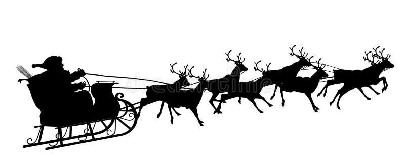 Santa Claus with Reindeer Sleigh Symbol - Black Silhouette