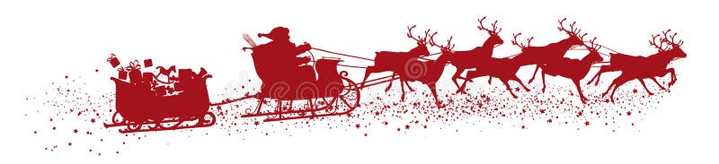 Santa Claus with Reindeer Sleigh and Trailer - Red Vector Silh