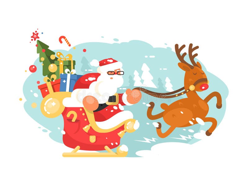Santa Claus rides in sleigh stock illustration Santa Claus rides in sleigh stock illustration