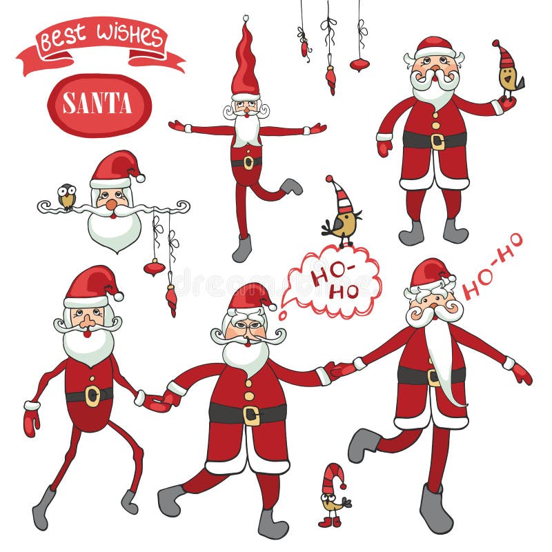 Santa Claus set.Humorous flat figure vector illustration Santa Claus set.Humorous flat figure vector illustration