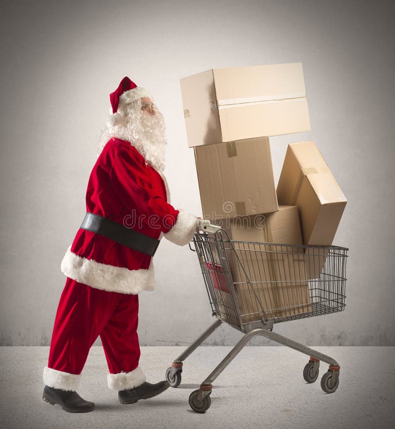 Santa Claus With Shopping Cart Stock Photo Image of packages, mail
