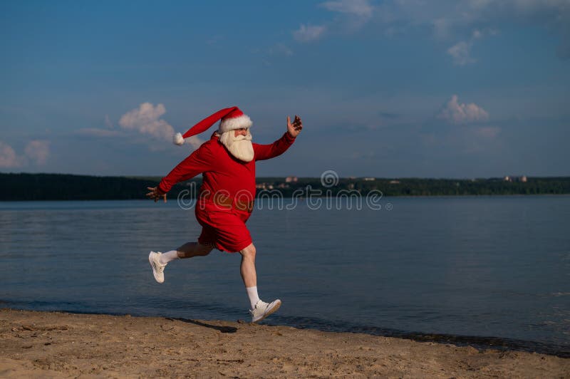 Blonde Chick Enjoying Sex near Sea Beach with Santa Claus