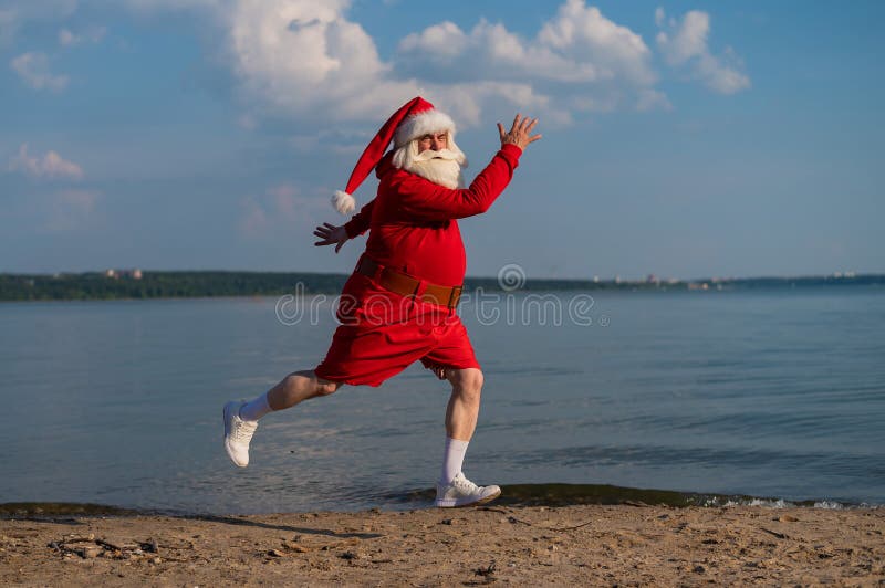 Blonde Chick Enjoying Sex near Sea Beach with Santa Claus