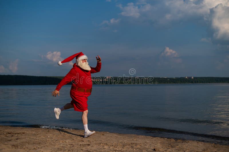 Blonde Chick Enjoying Sex near Sea Beach with Santa Claus