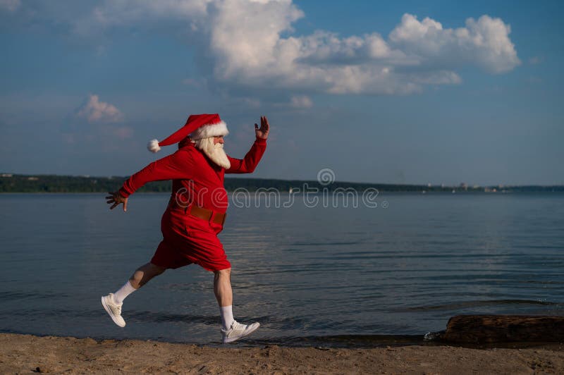 Blonde Chick Enjoying Sex near Sea Beach with Santa Claus