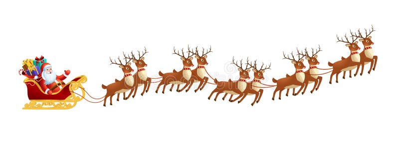 Santa claus in sleigh with reindeers on on white background. Merry christmas and Happy new year decoration