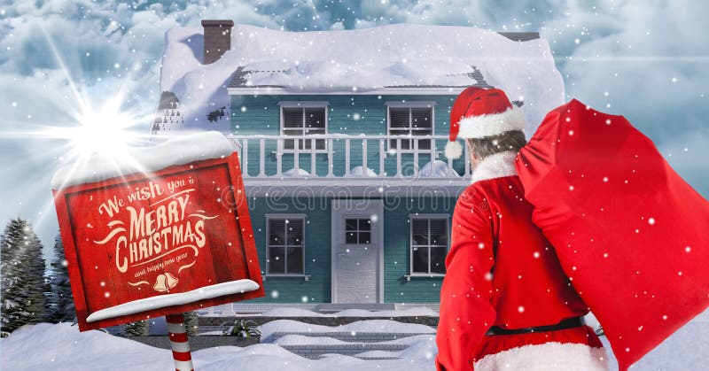 Santa Claus som ser landskap för vinter 3d med huset royaltyfri illustrationer Santa Claus som ser landskap för vinter 3d med huset royaltyfri illustrationer