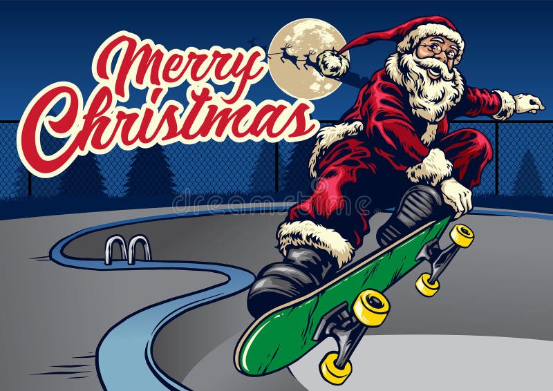 Santa Claus som spelar skateboarden i pölen vektor illustrationer