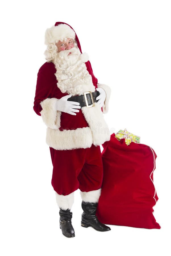 Santa Claus Standing With Bag Full van Giften royalty-vrije stock foto Santa Claus Standing With Bag Full van Giften royalty-vrije stock foto