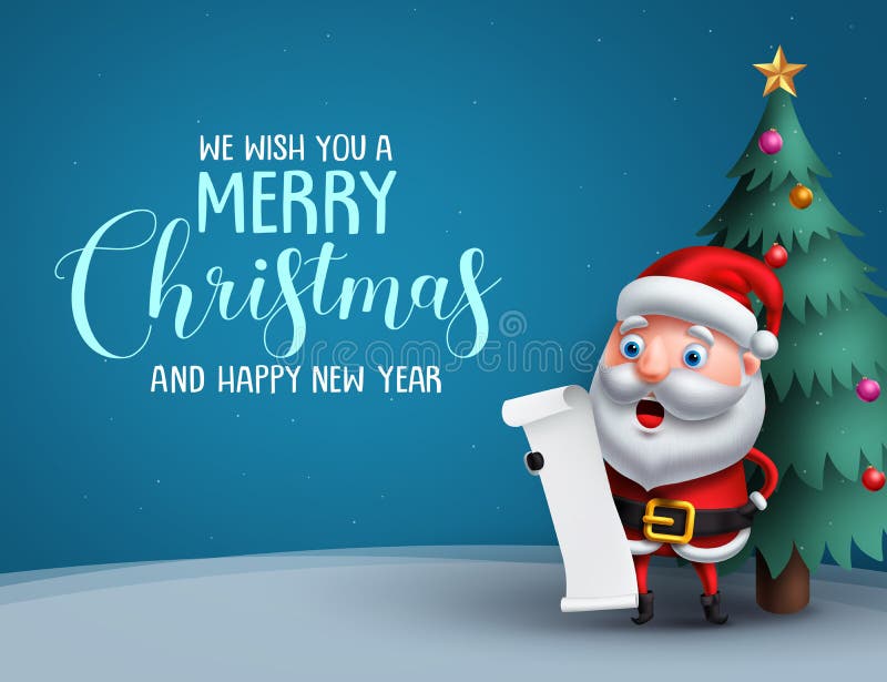 Santa Claus vektortecken i ett julträd som läser en önskelista stock illustrationer Santa Claus vektortecken i ett julträd som läser en önskelista stock illustrationer