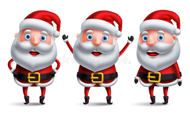 Santa Claus vektortecken ställde in lyckligt le och samtal med handgester royaltyfri illustrationer