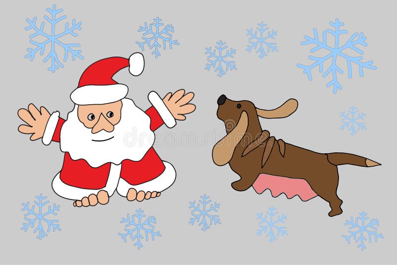 Santa Claus and Zodiac Dog. Vector Illustrations for Merry Christmas and New Year. Santa Claus and Zodiac Dog. Vector Illustrations for Merry Christmas and New Year