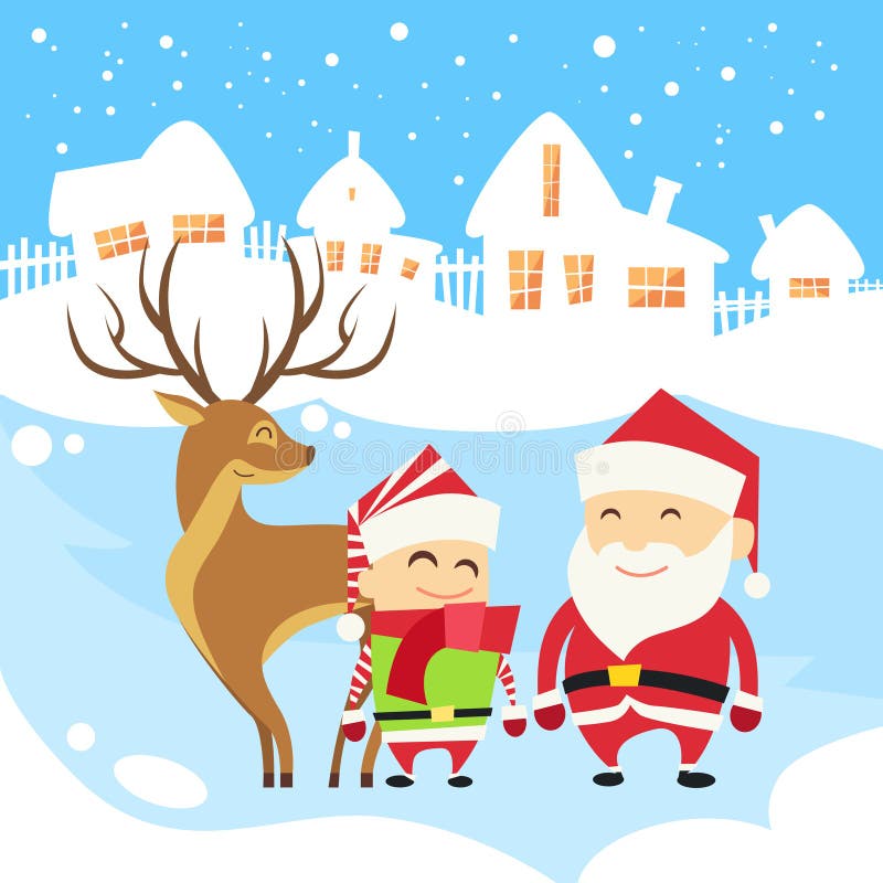 Santa Clause Christmas Elf Reindeer over de Winter