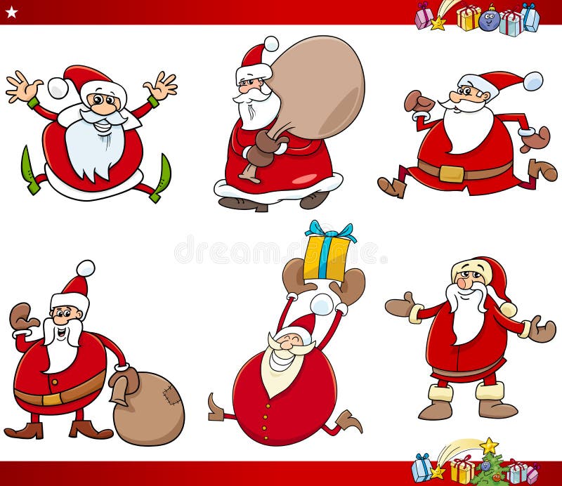 Grupo De Natal Do ¾ R Do FÐ Das Ilustrações De Santa Claus Dos Desenhos  Animados Ilustração Stock - Ilustração de feriado, clau: 128560472