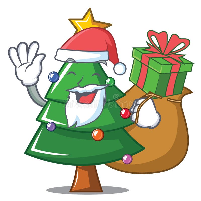 Santa with Gift Christmas Tree Character Cartoon Stock Vector ...