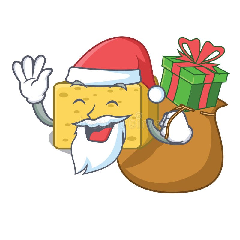 Santa with gift gouda cheese mascot cartoon stock illustration.