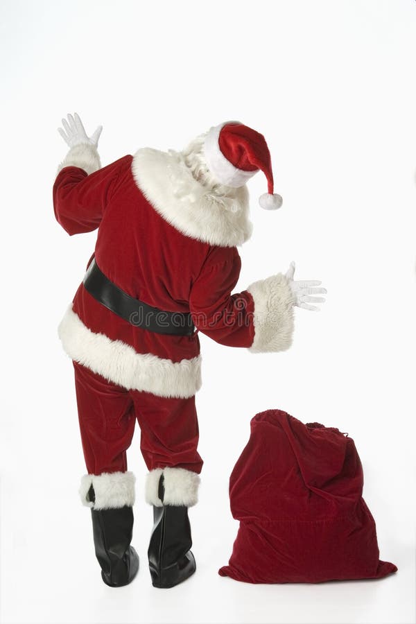 Santa with gift sack on white background