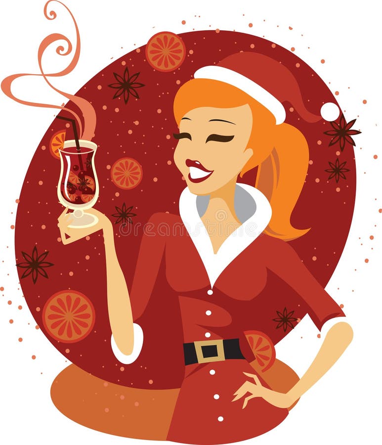 Santa girl with mulled wine