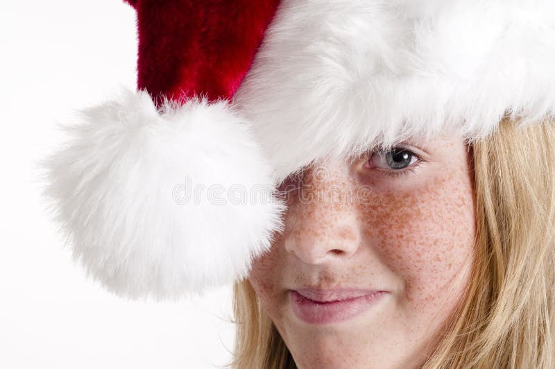 Santa hat and girl stock image. Image of seasonal, girl 11564409