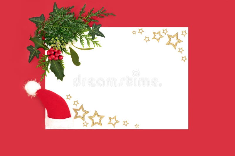 Santa Hat gwiazdy Xmas Winter Nature Flora tło obraz stock