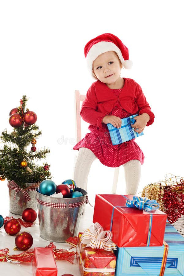 Santa helper with gift stock photo. Image of child, helper - 28181612