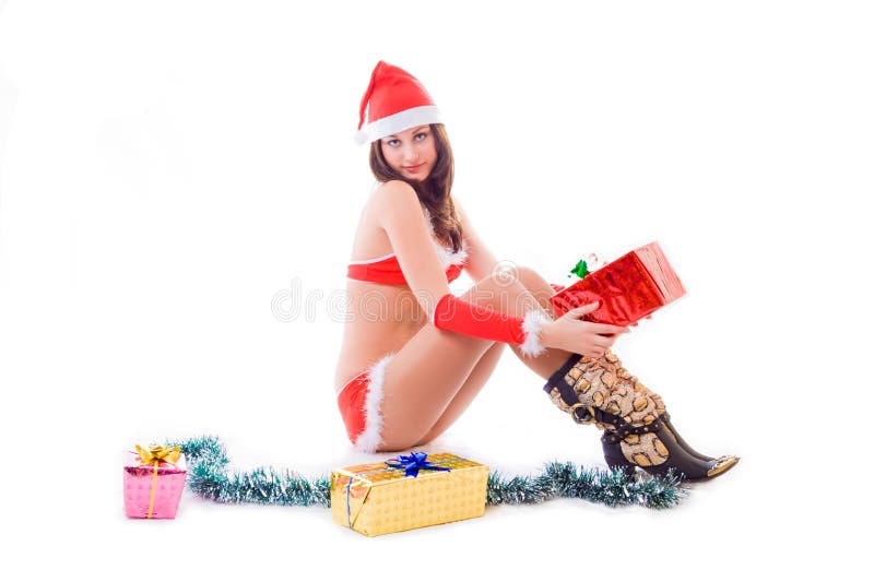 Santa helper girl holding a gift